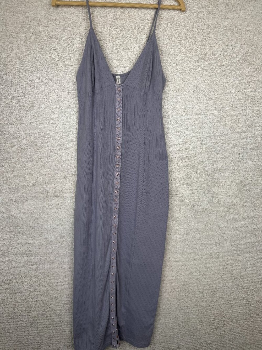 Free People Intimately Make It Snappy Slip Dress Ribbed Button Front Midi Sky S
